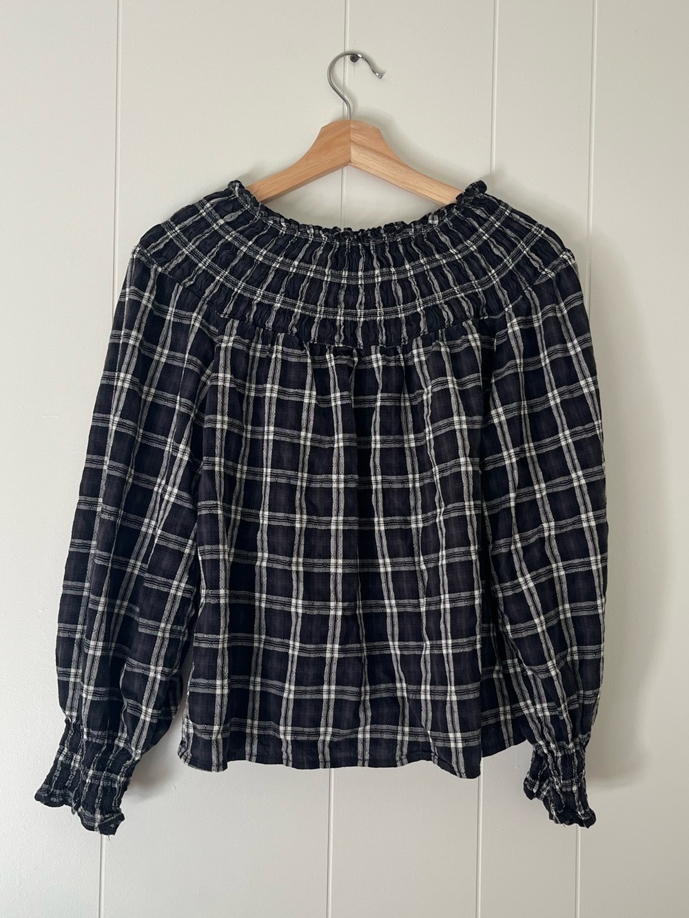 Universal Thread Black and White Plaid Smocked Blouse